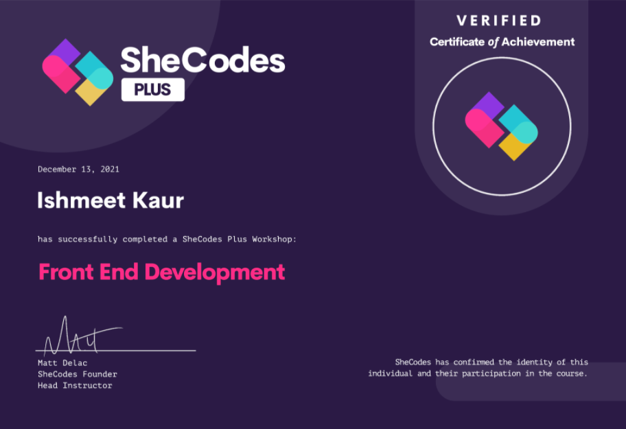 Front End Development Certificate